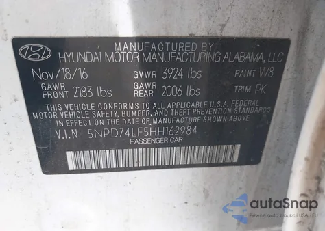 2017 Hyundai Elantra Se z USA, uszkodzony, nr VIN 5NPD74LF5HH162984